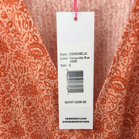 Parker Women Dress Orange Floral Print Cotton Peasant Tiered Sleeveless Midi - Picture 14 of 14